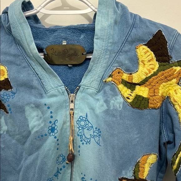 Rare Free People Blue Hoodie with Bird Embroidery - Picture 2 of 3